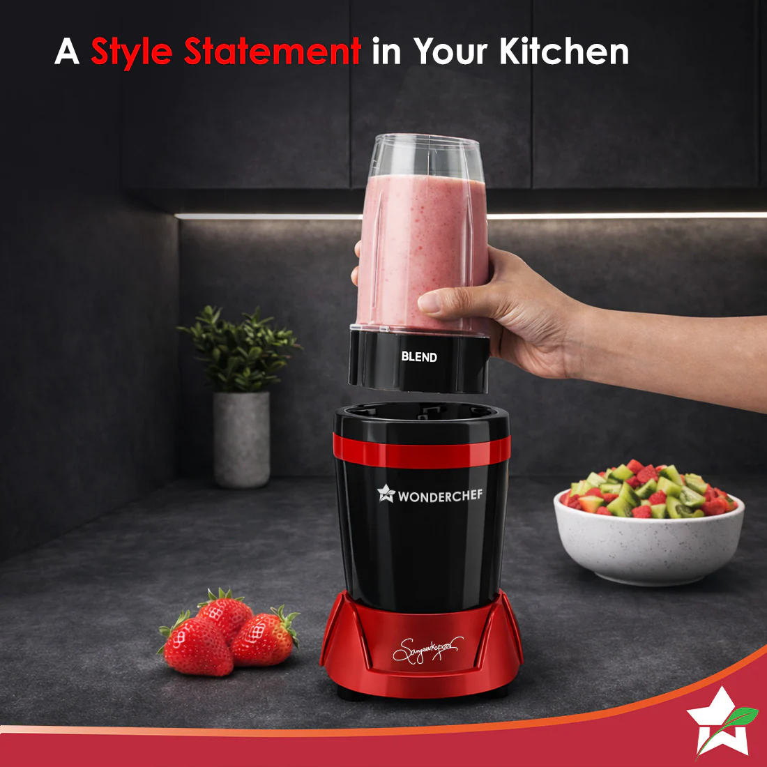 WONDERCHEF NutriBlend Turbo 750W Mixer Grinder Blender Smoothie Maker, 22000 RPM, 3 Jars, Stainless-Steel Blades, Sipper Jar & Lid, 2-Yr Warranty, FREE Recipe Book by Chef Sanjeev Kapoor, Black & Red (WON798-63155247) + WON783 Chopper Free - Image 7
