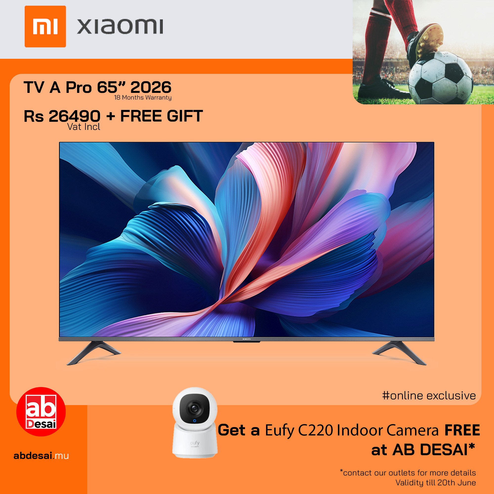 XIAOMI TV A Pro 65" 2026 XIA63737 + Free Eufy Indoor Camera C220