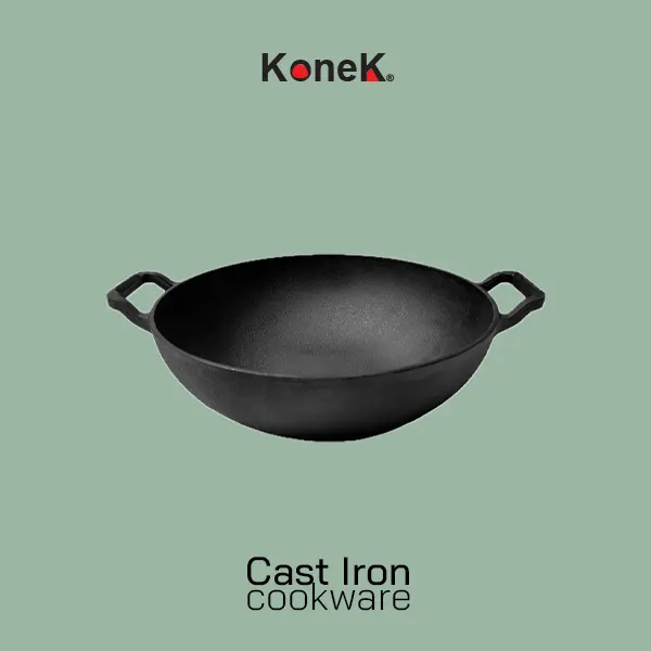 KONEK Cast Iron Wok 23cm naturally non-stick KCIWOK23