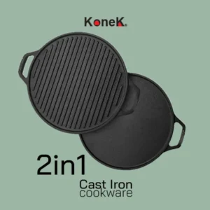 KONEK Cast Iron 2in1 Grill & Smooth surface Pan 30cm naturally non-stick KOP30-2in1