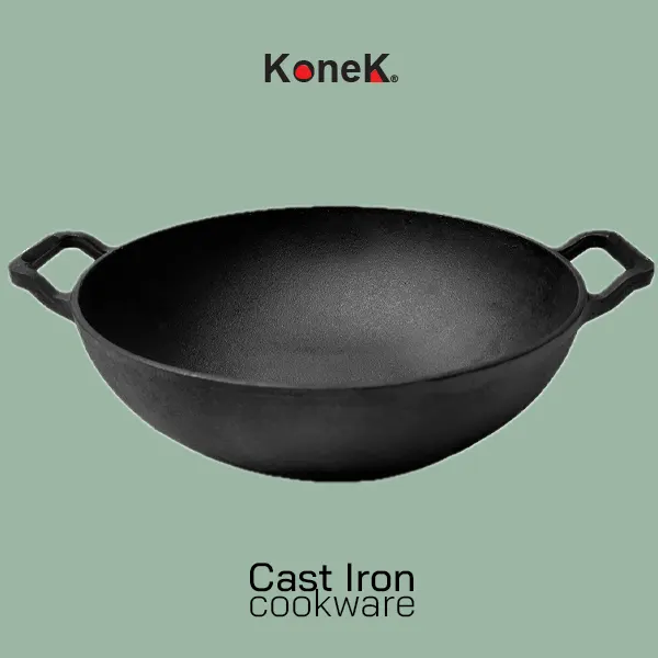 KONEK Cast Iron Wok 30cm naturally non-stick KCIWOK30