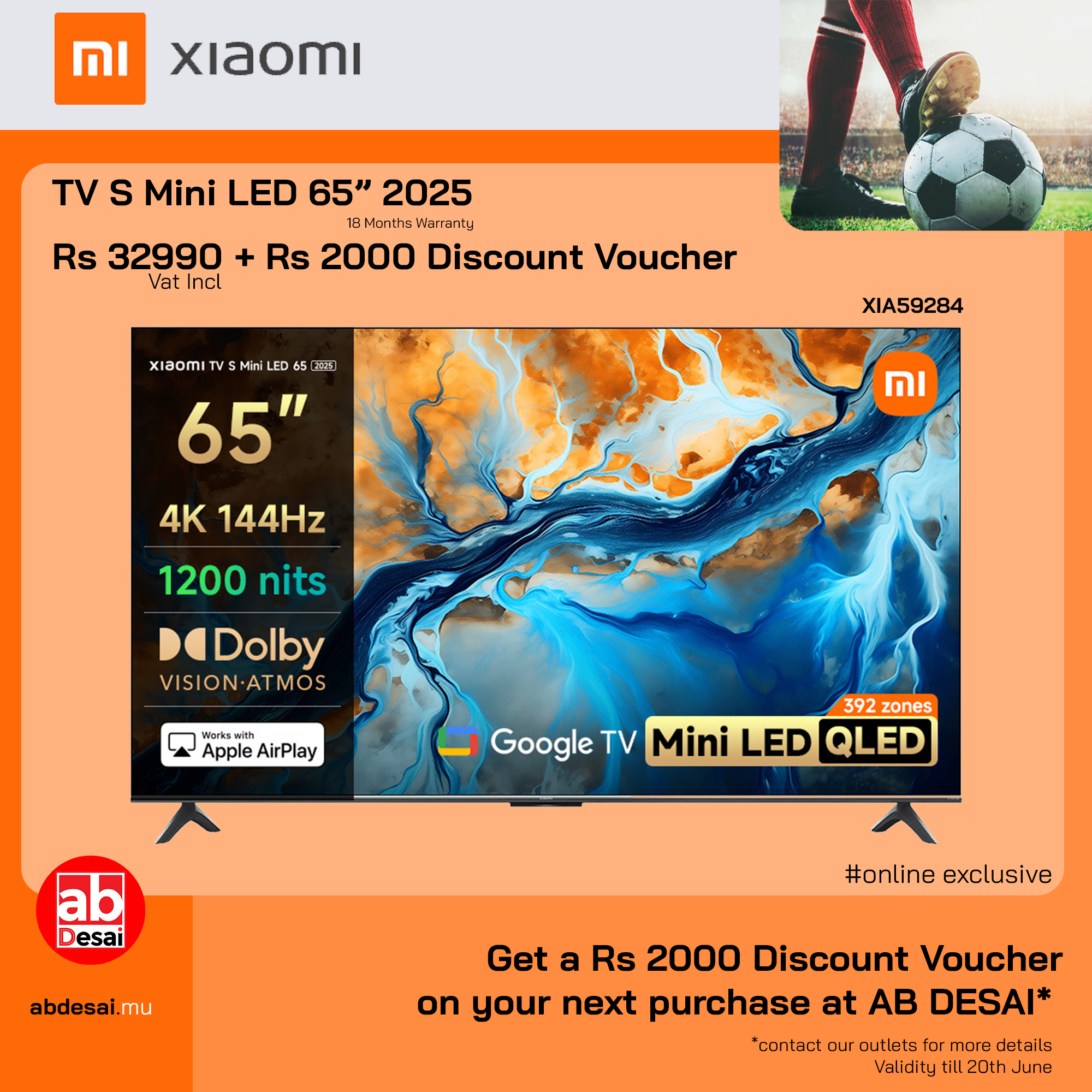 XIAOMI TV Mini LED 65" 2025 XIA59284 + Discount Voucher Rs 2000