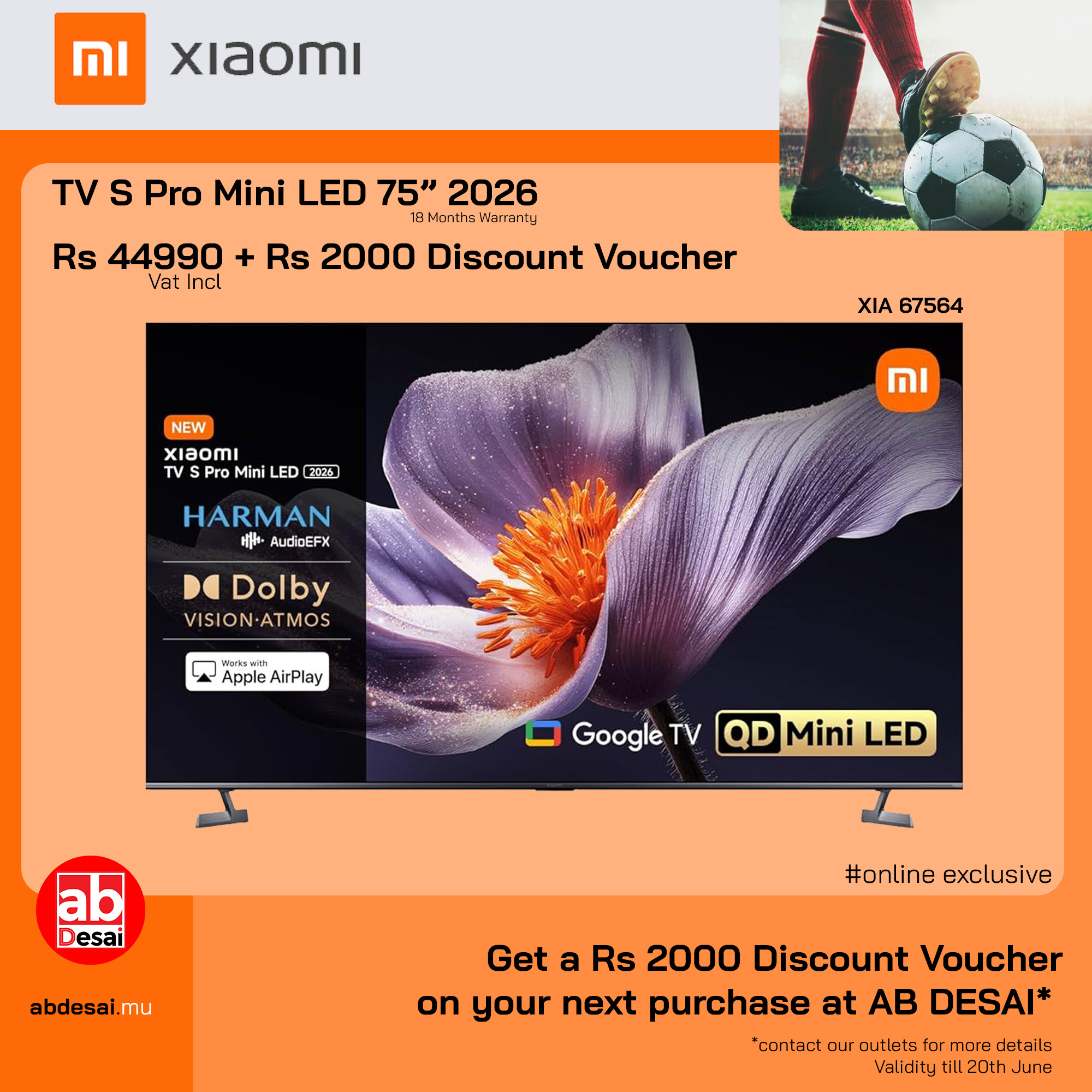 XIAOMI TV S Pro Mini LED 75" 2026 XIA67564 + Discount Voucher Rs 2000