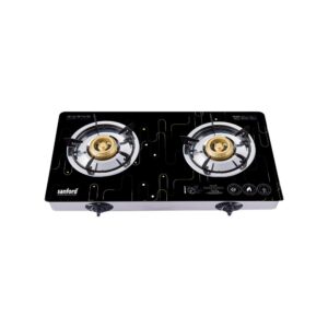 SANFORD Gas Stove Double Burner Tempered Glass SF5361GC Black pattern + free Sanford Portable Bluetooth Speakers worth Rs 1275