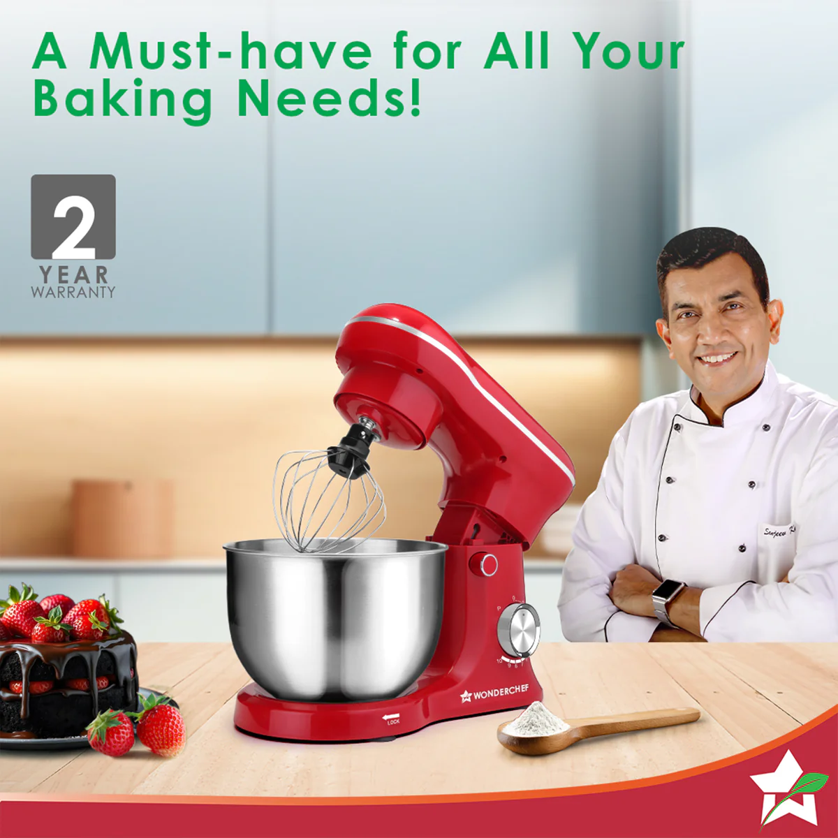 WONDERCHEF Regalia Neo Stand Mixer | 5.5L Stainless-steel Bowl | 10-speed Setting | 4 Attachments | Whisk, Whip, Beat, Mix | For Cake & Pizza Doughs, Creams, Salad Dressings, Eggs | 2 Year Warranty | Red WON796-63155128 - Image 2