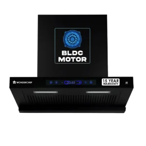 WONDERCHEF Ultra Sleek 60cm Filterless Auto-clean Kitchen Chimney with Oil Collector, BLDC Motor, Suction 1800 m3/hr, Motion Sensor + Touch Control, 15-Yr Warranty on Motor & 5-Yr Comprehensive, Black WON800-63155264