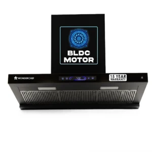 WONDERCHEF Ultra Sleek 90cm Filterless Auto-clean Kitchen Chimney with Oil Collector, BLDC Motor, Suction 1800 m3/hr, Motion Sensor + Touch Control, 15-Yr Warranty on Motor & 5-Yr Comprehensive, Black WON801-63155265
