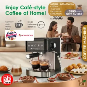 WONDERCHEF Regalia Neo 20 Bar Coffee Maker | Espresso, Cappuccino, Latte, Mocha | Adjustable Milk Frothing Steamer | Metal Porta Filter | 2 Thermostats | 1.5L Water Tank |1200W | 2 Year Warranty WON803-63155216