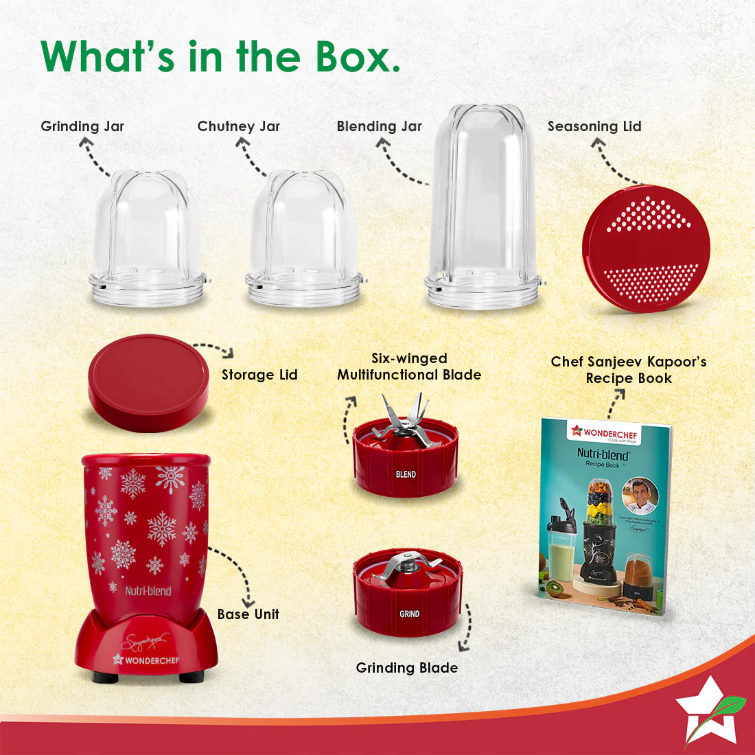 WONDERCHEF Nutri-blend Snowflakes 500W Mixer Grinder, 22000 RPM, Smoothie Maker-Masala-Chutney Grinder, 3 Unbreakable Jars, Limited Edition, Recipe Book by Chef Sanjeev Kapoor, 2 Yr Warranty, Red - Image 6