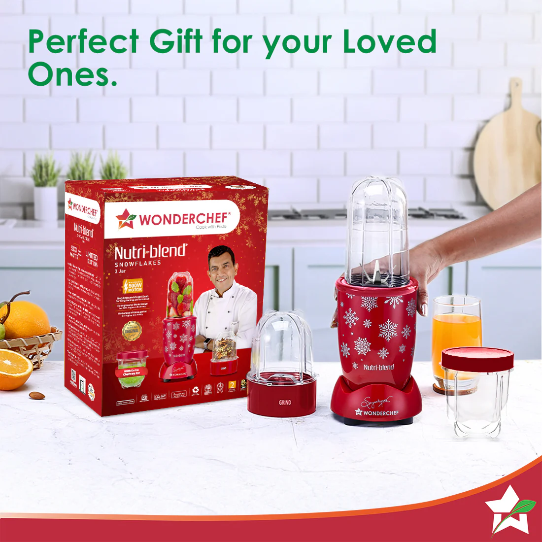WONDERCHEF Nutri-blend Snowflakes 500W Mixer Grinder, 22000 RPM, Smoothie Maker-Masala-Chutney Grinder, 3 Unbreakable Jars, Limited Edition, Recipe Book by Chef Sanjeev Kapoor, 2 Yr Warranty, Red - Image 9