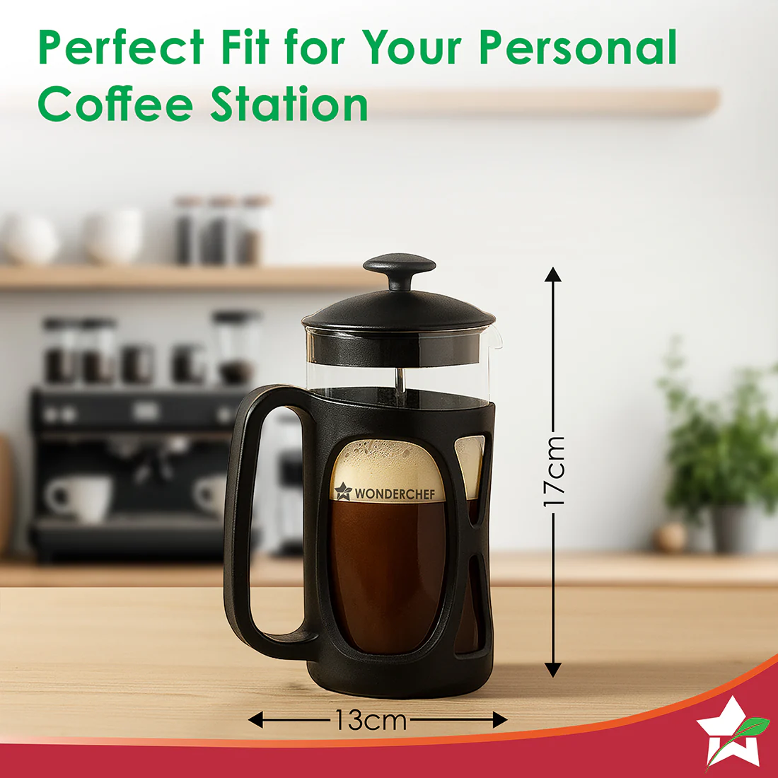 WONDERCHEF French Press Coffee Maker 600 ml | Heat Resistant Borosilicate Glass Carafe | 18/8 Stainless Steel 4 -Level Strainer System| Brew in 3 Mins | 1 Year Warranty WON805-63155208 - Image 3