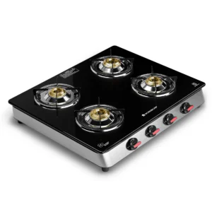 WONDERCHEF Galaxy Auto-Ignition 4 Brass Burner Gas Stove, LPG Gas Stove for Kitchen, No Lighter Needed, ISI Toughened Glass Surface, SS Frame, Spill-proof Design, Ergonomic Knobs, 2-Yr Warranty WON808-63155164 + WON782 Plate Warmer worth Rs 2990