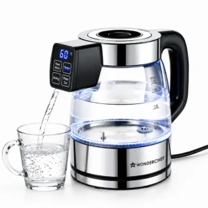 WONDERCHEF Crystal Tap & Flow Glass Kettle & Hot Water Dispenser, 1.7 L Borosilicate Glass Jar, Built-in Battery, Temperature Sensor & Control, Multi-purpose, Portable inside Homes, 1-Yr Warranty WON809-63155226