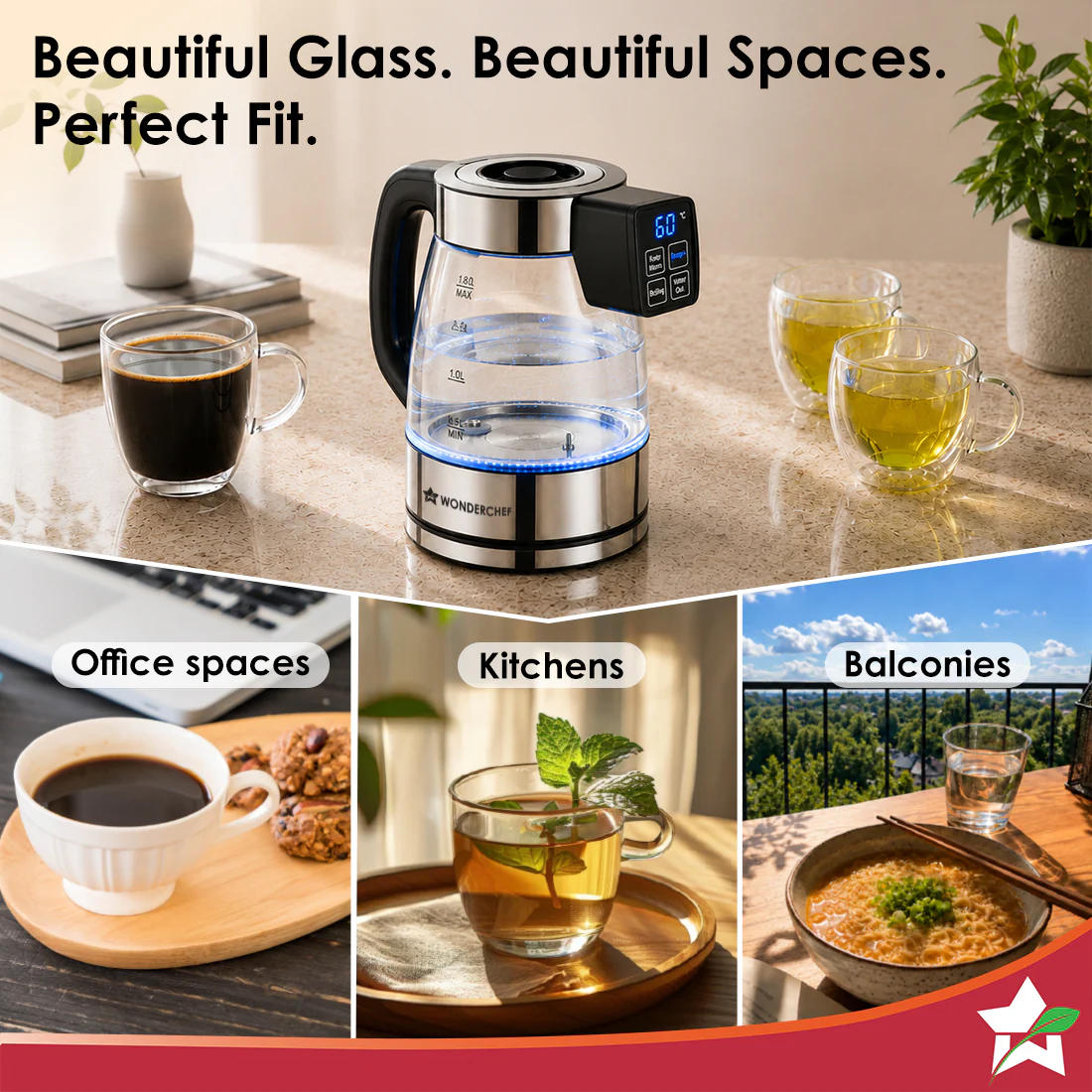 WONDERCHEF Crystal Tap & Flow Glass Kettle & Hot Water Dispenser, 1.7 L Borosilicate Glass Jar, Built-in Battery, Temperature Sensor & Control, Multi-purpose, Portable inside Homes, 1-Yr Warranty WON809-63155226 - Image 10