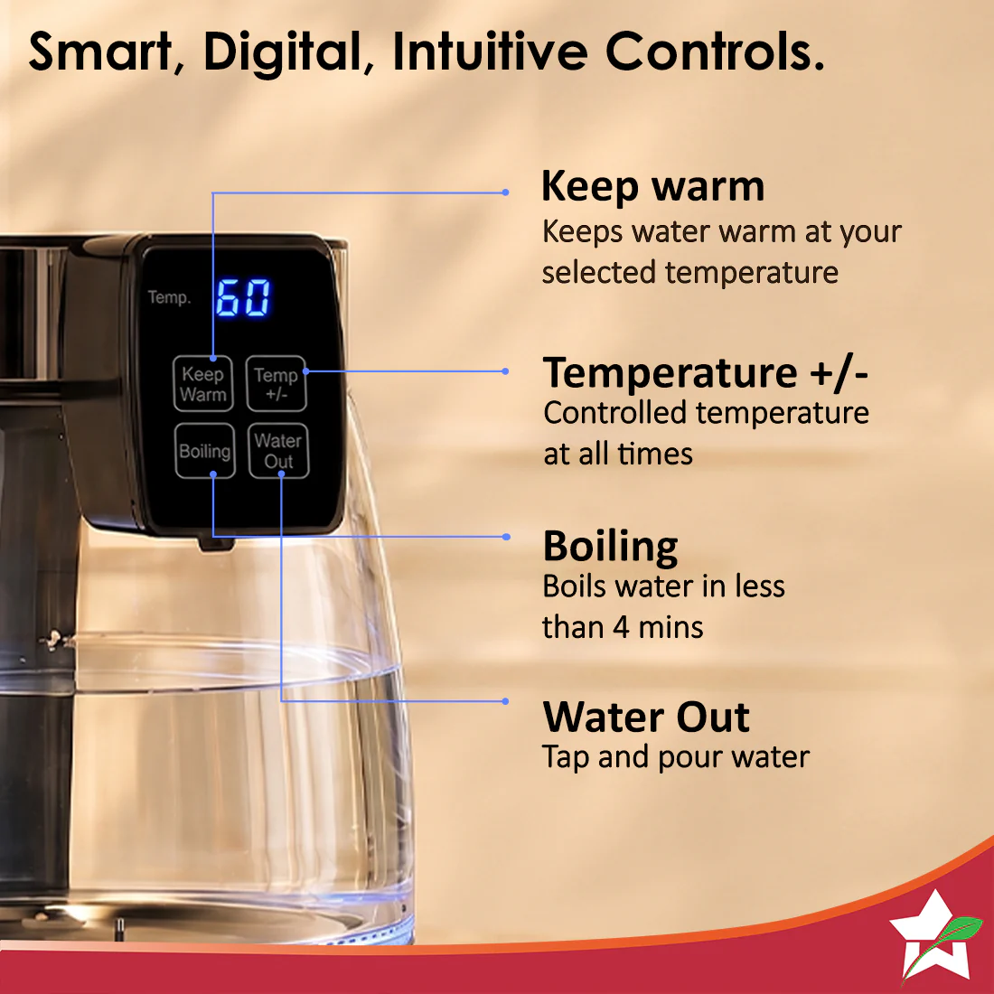 WONDERCHEF Crystal Tap & Flow Glass Kettle & Hot Water Dispenser, 1.7 L Borosilicate Glass Jar, Built-in Battery, Temperature Sensor & Control, Multi-purpose, Portable inside Homes, 1-Yr Warranty WON809-63155226 - Image 9