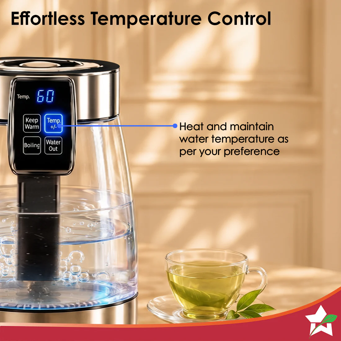WONDERCHEF Crystal Tap & Flow Glass Kettle & Hot Water Dispenser, 1.7 L Borosilicate Glass Jar, Built-in Battery, Temperature Sensor & Control, Multi-purpose, Portable inside Homes, 1-Yr Warranty WON809-63155226 - Image 7
