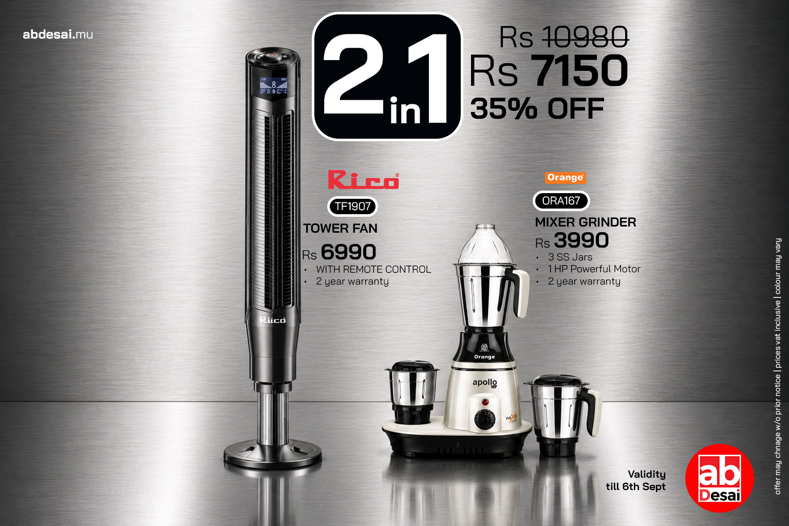 RICO Fan Tower TF1709 + ORA167 Save 35% ( Rs 3830 ) on the bundle.
