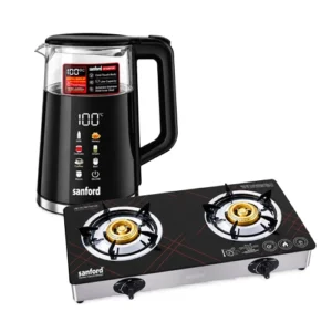 SANFORD Gas Stove Double Burner Tempered Glass SF5361GC Black + Sanford Premium DIgtial Kettle SF3361EK worth Rs 1790