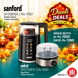 SANFORD Bundle 7 Egg Boiler with Stainless Steel Bowl and Timer Function SF5755FS + 1.7L Digital Electric Kettle with Touch Display and 7 Preset Programs SF3361EK ( Save Rs 1390 )