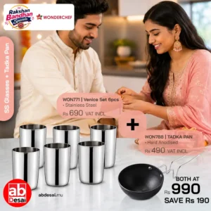 WONDERCHEF Venice Stainless Steel Glass Set of 6 WON771 + Tadka Pan Taurus 11cm WON788