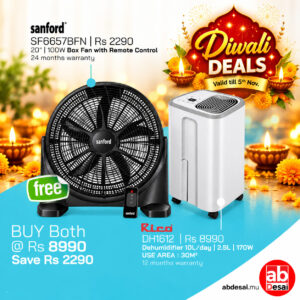 Diwali Offer RICO Dehumidifier 10 Liters DH1612 + Free Sanford 20" Box Fan SF6657BFN with Remote Control worth Rs 2290