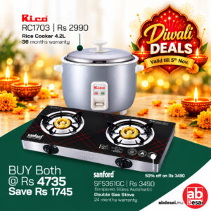 Diwali Offer RICO Rice Cooker RC1703 4.2Lt 36 months warranty Rs 2990 + 50% discount on SANFORD SF5361GC Gas Stove 2 year warranty Normal Price Rs 3490