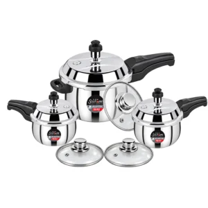 SOLITAIRE Pressure Cooker 1.5/3/5L SS Triply Belly Induction Bse with Glass lid for each unit TBCC02