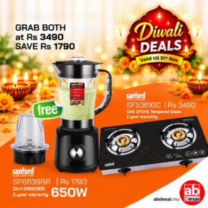 Diwali Offer SANFORD Gas Stove Double Burner Tempered Glass SF5361GC Black + Free Sanford  SF6839BR 2in1 Blender worth Rs 1790