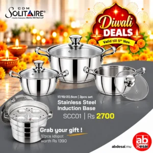 Divali Offer SOLITAIRE Stainless Steel Triply Stario Combo Casseroles 17+19+20.5cm SCC01