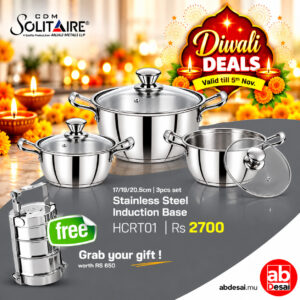 Divali Offer SOLITAIRE Stainless Steel Triply Stario Combo Casseroles 17+19+20.5cm SCC01