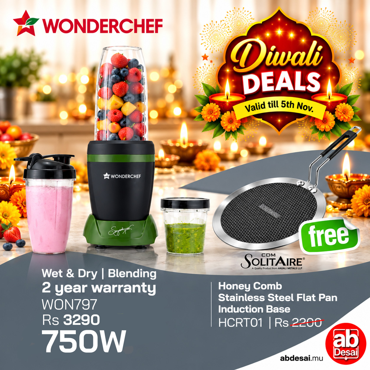 WONDERCHEF NutriBlend Turbo 750W Mixer Grinder Blender Smoothie Maker, 22000 RPM, 3 Jars, Stainless-Steel Blades, Sipper Jar & Lid, 2-Yr Warranty, FREE Recipe Book by Chef Sanjeev Kapoor, Black & Green (WON797-63155246)