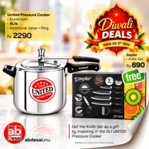 Divali offer UNITED Pressure Cooker 4Lts + Knife set